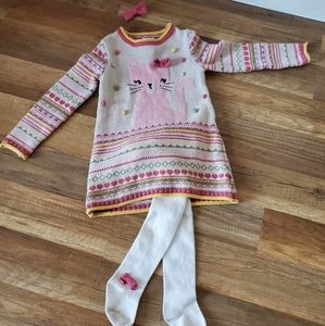 Funky kitty sweater w. matching knit legs and bow